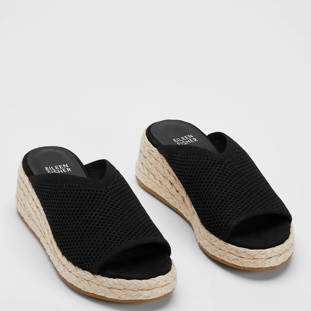 Eileen Fisher Tali Espadrille Wedge Heel Sandal  Color:Black  Size:9